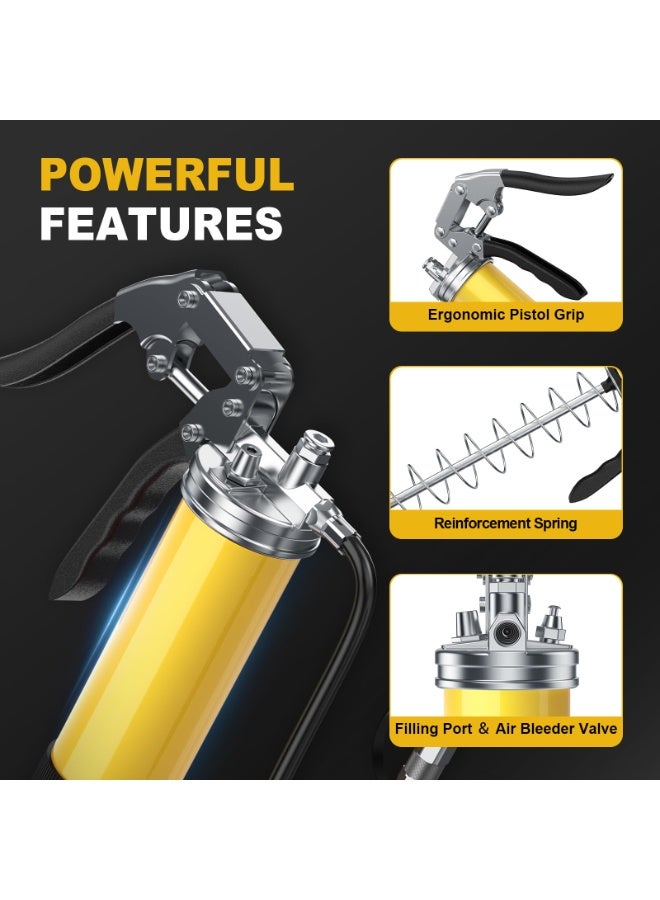 Grease Gun Kit 8000 PSI Heavy Duty Pistol Grip with Flex Hose, Rigid Pipe and Quick Coupler 14oz - Image 5